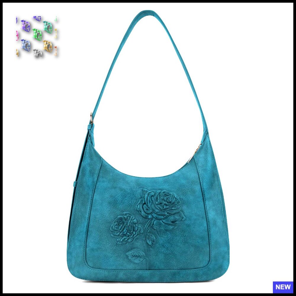 Vegan Leather Hobo Purse Trendy Small Handbag Top Handle Embossed Shoulder Bag